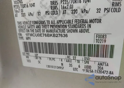2011 Ford Escape Limited from USA, damaged, VIN 1FMCU0E76BKB27636